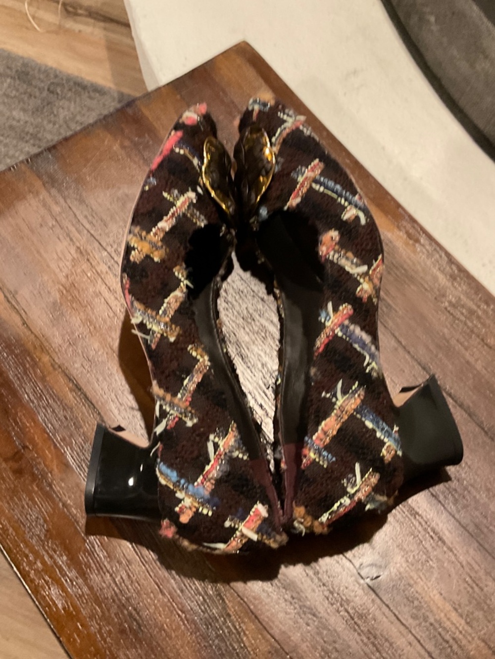 Tory Burch Revolve Wool Blend Mixed Media Tweed Boucle Plaid Pump Brown Size 8 - Picture 6 of 9